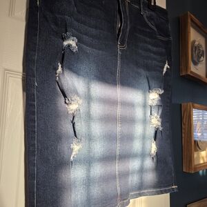Distressed Denim Skirt